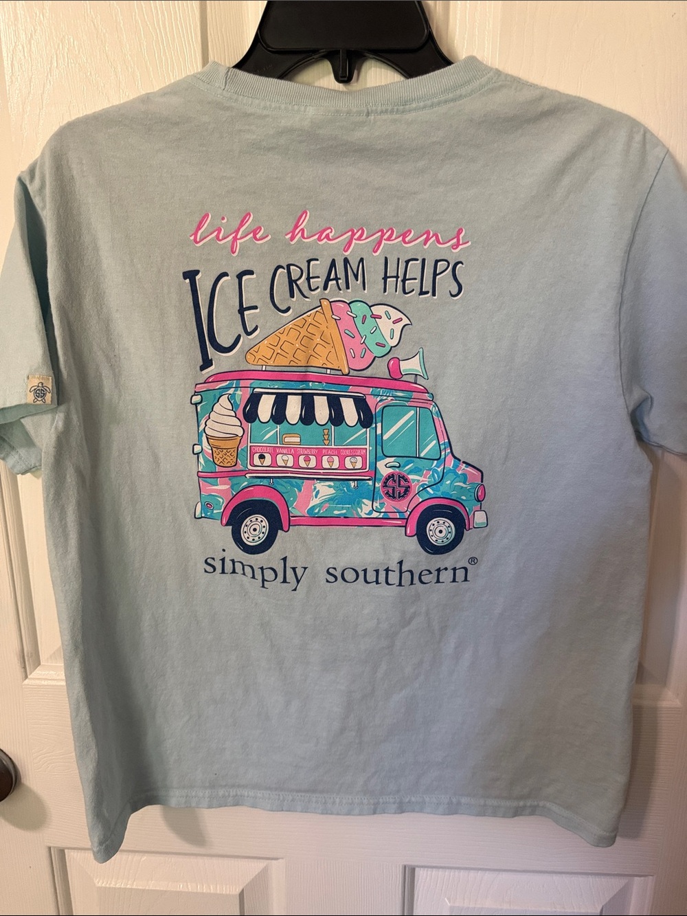 Simply Southern Light Blue Kids Ice Cream Truck Tee with Pink & Teal Accents